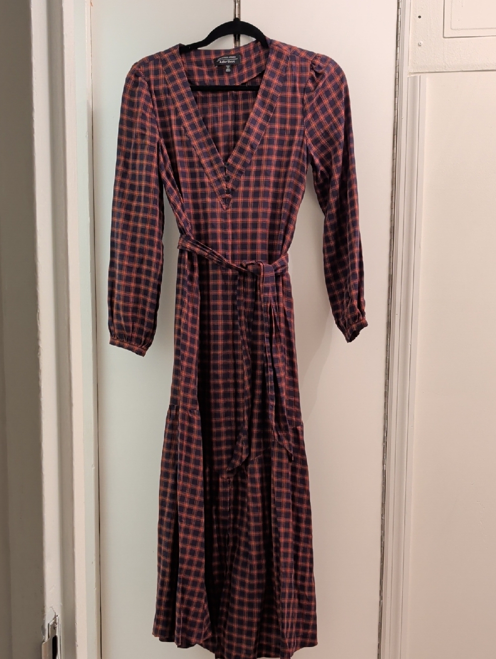 & Other Stories Los Angeles Atelier Red Navy Check Long Sleeve Maxi Dress US 2 - Picture 2 of 4